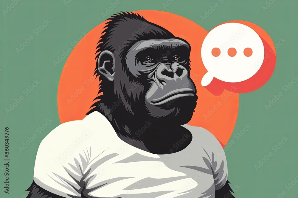 Illustration of Gorilla with Speech Bubble on Green Background Illustration of Gorilla with Speech Bubble on Green Background