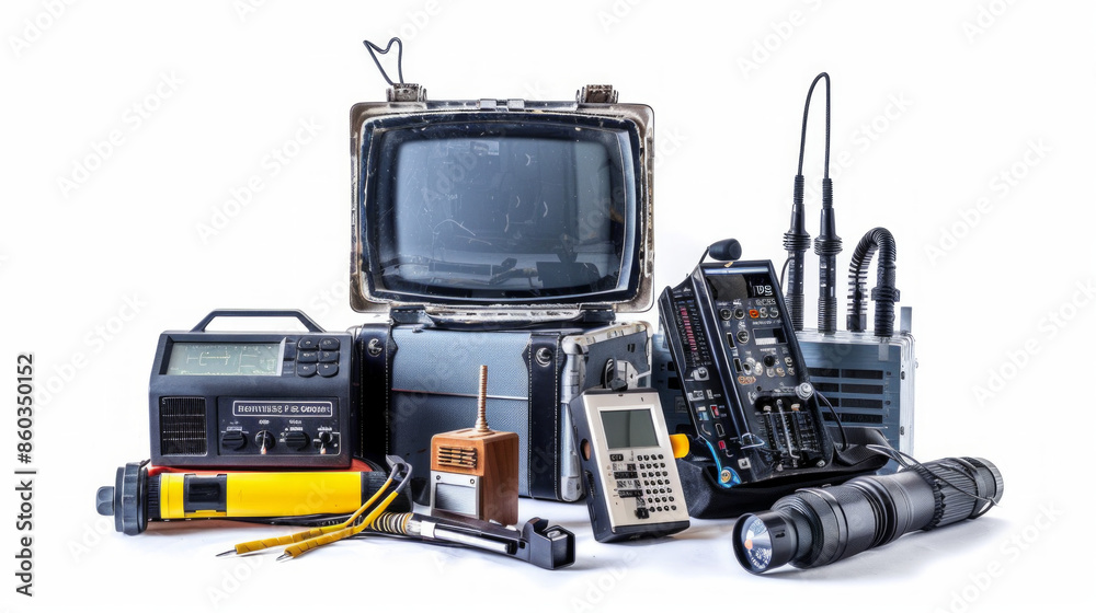 Handheld Avionics Test Equipment: Portable devices for on-the-go testing and troubleshooting isolated on white background Handheld Avionics Test Equipment: Portable devices for on-the-go testing and troubleshooting isolated on white background