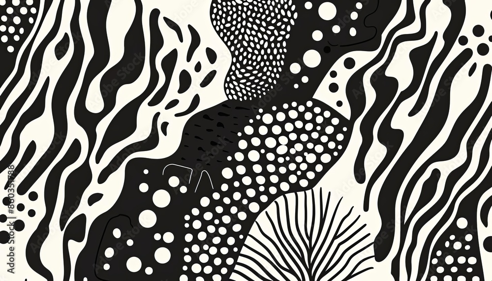 Abstract Black and White Pattern with Fluid Shapes Abstract Black and White Pattern with Fluid Shapes
