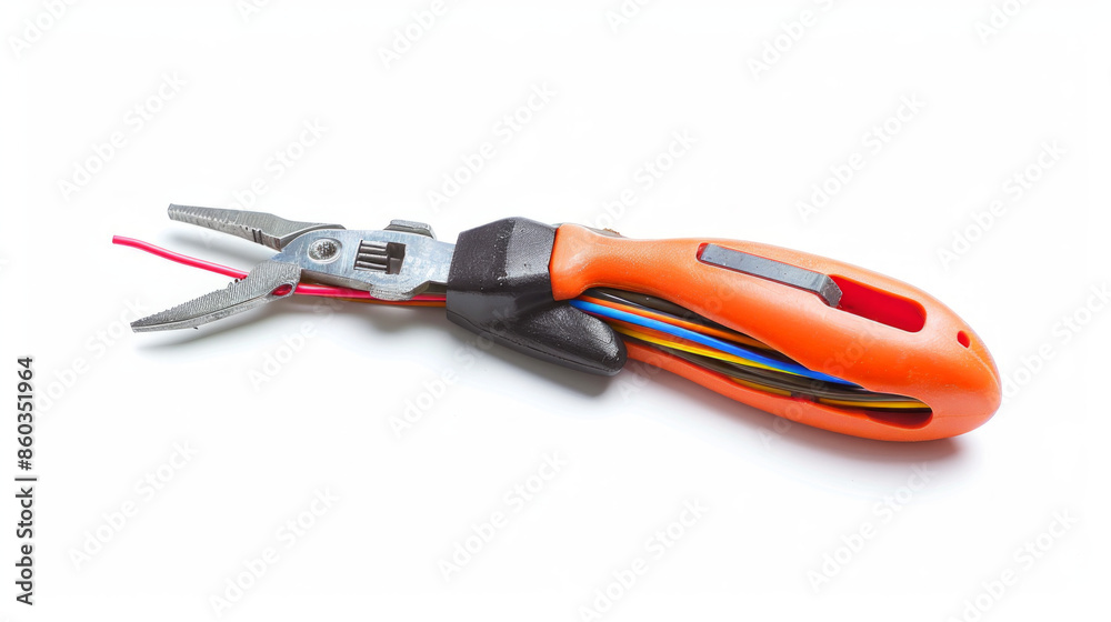 Wire Stripping Tool: Removes insulation from electrical wires for termination and splicing isolated on white background Wire Stripping Tool: Removes insulation from electrical wires for termination and splicing isolated on white background