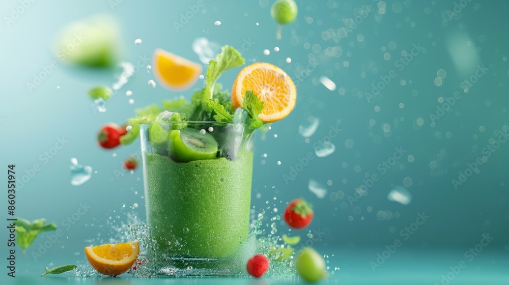 Fresh green smoothie in a glass with spinach leaves and lime on green background. Fresh green smoothie in a glass with spinach leaves and lime on green background.