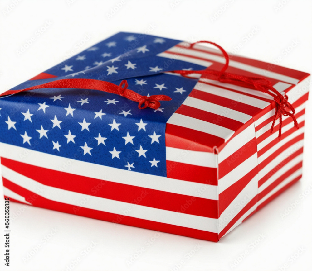 Fototapeta premium American Flag gift box, isolated on white background