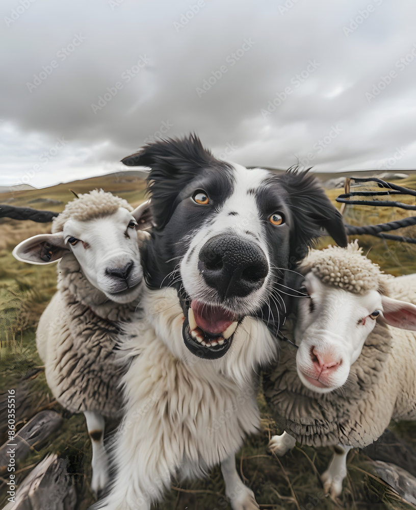 Fototapeta premium Border Collie with sheep