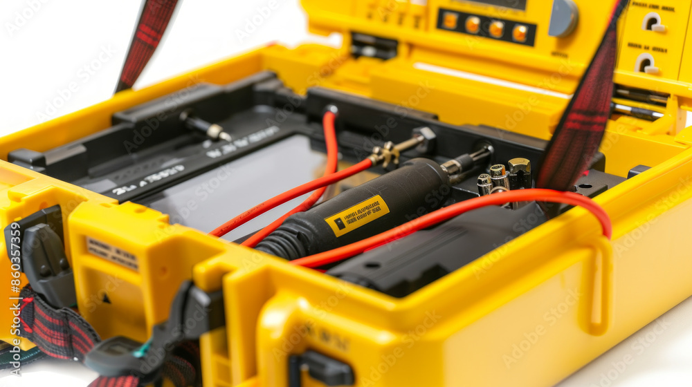 Aviation Circuit Breaker Tester: Checks the functionality of circuit breakers in aircraft electrical systems isolated on white background Aviation Circuit Breaker Tester: Checks the functionality of circuit breakers in aircraft electrical systems isolated on white background