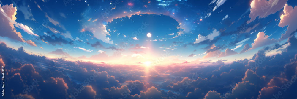 Beautiful cartoon illustration of starry sky