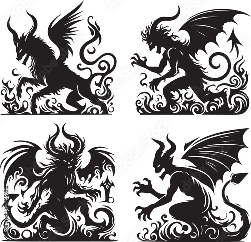 devil silhouette vector style design set  black color . white color background