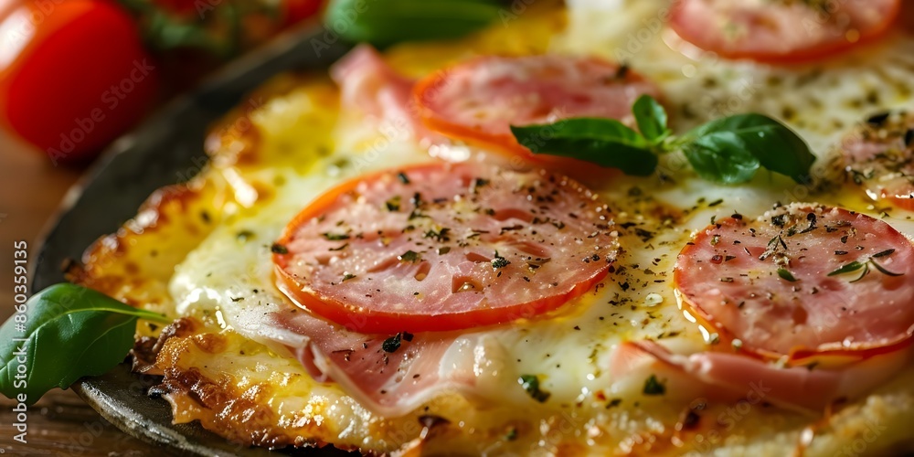 Detailed view of milanesa napolitana featuring ham, cheese, and tomato slices. Concept Milanesa Napolitana, Ham, Cheese, Tomato Slices, Breaded Meat Escalope Detailed view of milanesa napolitana featuring ham, cheese, and tomato slices. Concept Milanesa Napolitana, Ham, Cheese, Tomato Slices, Breaded Meat Escalope
