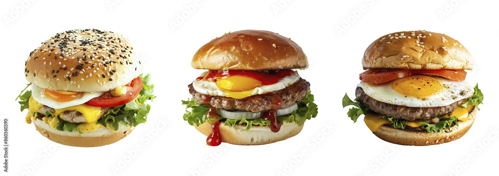 Delicious egg hamburger set on transparent background. Delicious egg hamburger set on transparent background.