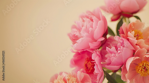 Wallpaper Mural Frame of beautiful peonies on beige background Mothers day or other holiday background : Generative AI Torontodigital.ca
