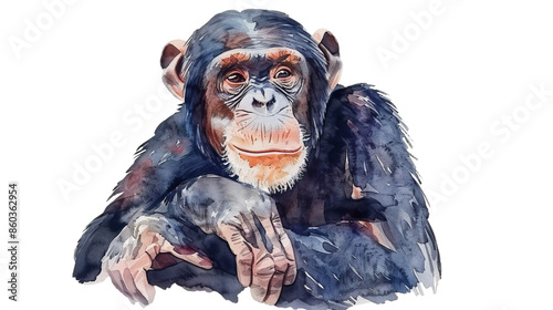 watercolor bonobo chimpanzee portrait isolated on white photo