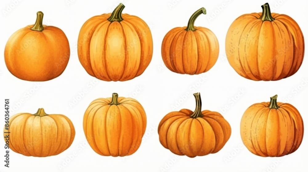 Set of orange pumpkins illustrations, great for Halloween or harvest festival materials Set of orange pumpkins illustrations, great for Halloween or harvest festival materials