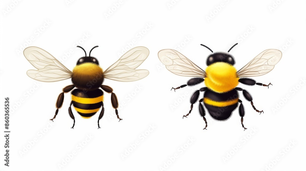 Fototapeta premium Highly detailed digital illustrations of two bees with focus on texture and realism