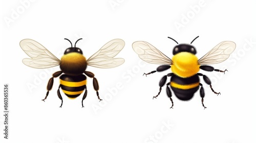 Highly detailed digital illustrations of two bees with focus on texture and realism © Felix