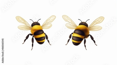 This image shows a pair of highly detailed, realistic illustrations of bees against a seamless white background, emphasizing their features © Felix