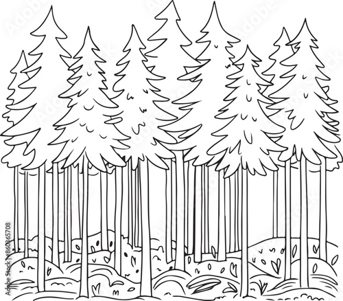 whimsical forest coloring page for kids trees colouring book page illustrations