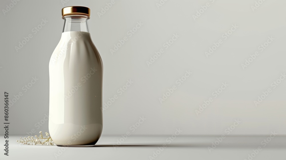 Bottle with yogurt or milk without labels on white background