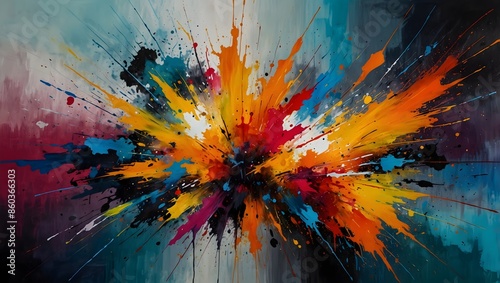 The explosive blend of colors in an abstract painting, each stroke a vivid revelation ai_generated