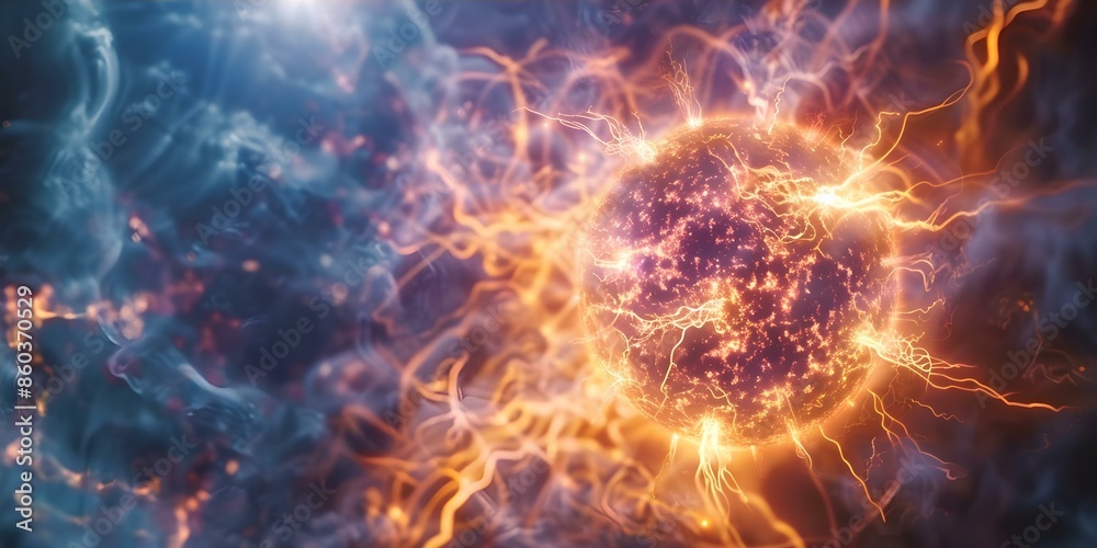 Powering its energy, the sun's fusion process merges hydrogen atoms to create helium. Concept Nuclear Fusion, Sun's Energy Source, Hydrogen Atoms, Helium Creation Powering its energy, the sun's fusion process merges hydrogen atoms to create helium. Concept Nuclear Fusion, Sun's Energy Source, Hydrogen Atoms, Helium Creation