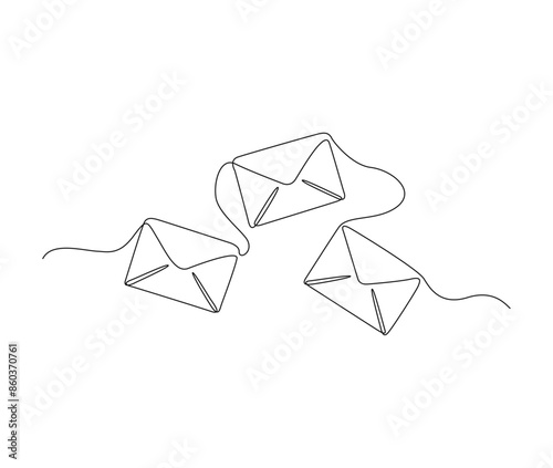Continuous one line drawing of Paper envelope design. Paper mail simple outline illustration. Editable stroke.