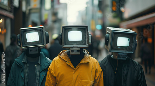 Futuristic people with TV head 