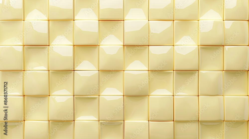 Fototapeta premium glossy, 3D pale yellow cubes, shiny and abstract background