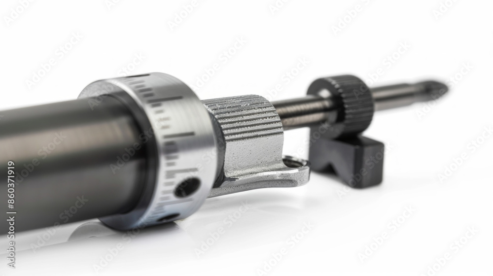 Micrometers: Measures thickness and diameter of components with precision isolated on white background Micrometers: Measures thickness and diameter of components with precision isolated on white background