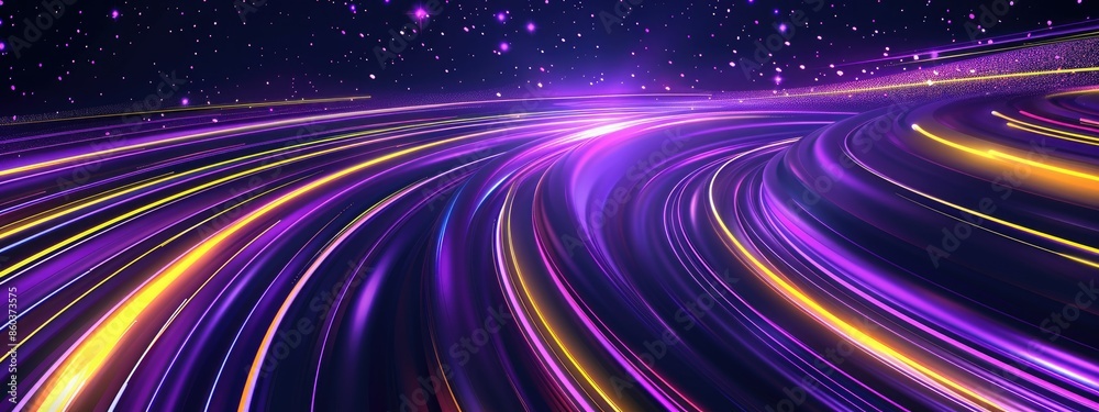 Naklejka premium Black and purple modern abstract background with yellow glowing movement and high-speed light effect