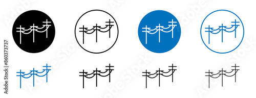 Utility pole vector icon set in black and blue color.