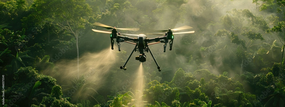 Fototapeta premium Drone spraying in action tree 