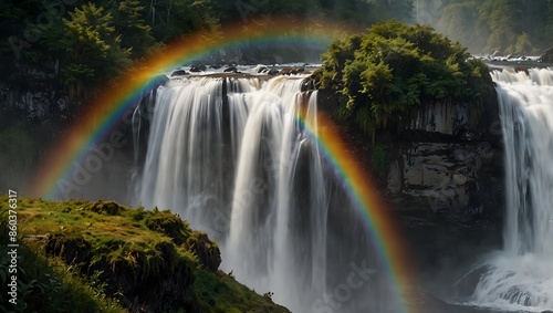 A gentle zephyr painting rainbows in the mist of a waterfall ai_generated