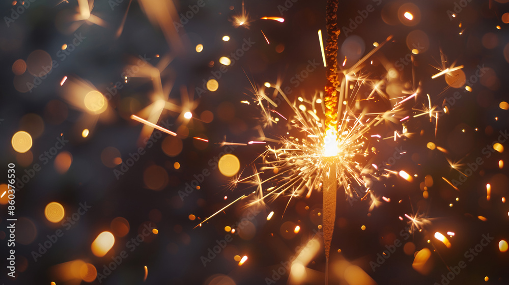 Obraz premium A close-up shot of a single lit sparkler held against a dark background