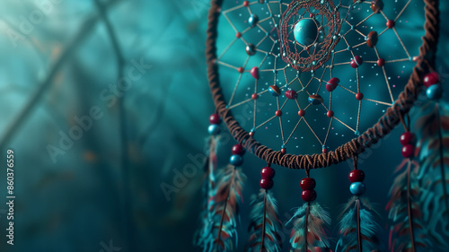 A beautifully crafted dreamcatcher with intricate beadwork, indigenous People's Day. photo