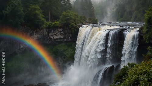 A gentle zephyr painting rainbows in the mist of a waterfall ai_generated
