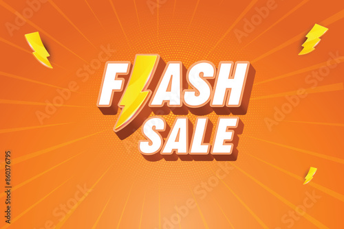 Flash Sale Banner With Thunder Sign On Orange Background. Special Shopping Offer Campaign. Retro Style Design Vector Illustration.