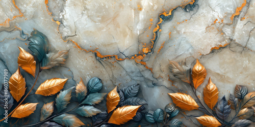 panel wall art, wall decoration, marble background with feather designs