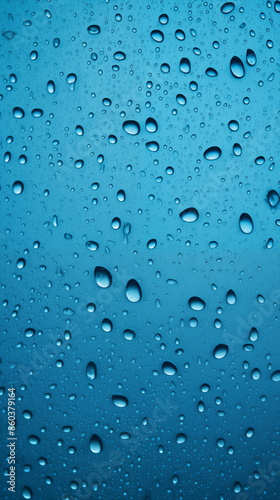 Drops of Water, Rain and Dew on Blue Background, Abstract Image, Texture, Pattern Background, Wallpaper, Background, Cover and Screen of Cell Phone, Smartphone, Computer, Laptop, Format 9:16 and 16:9 