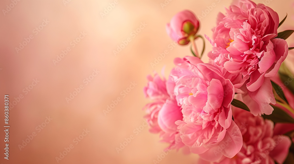 Frame of beautiful peonies on beige background Mothers day or other holiday background : Generative AI Frame of beautiful peonies on beige background Mothers day or other holiday background : Generative AI