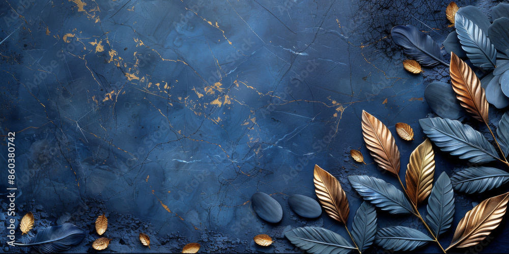 Obraz premium panel wall art, wall decoration, marble background with feather designs