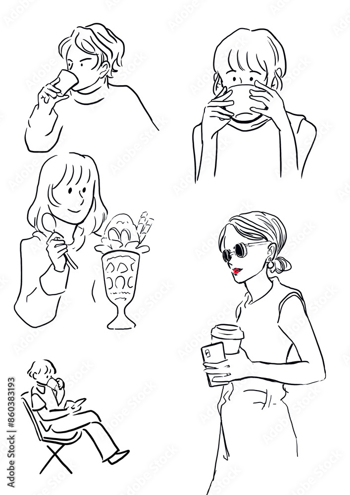 カフェ素材イラスト女性 カフェ素材イラスト女性