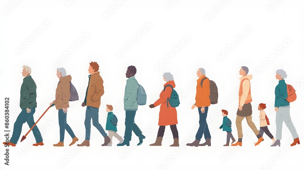 different age and ethnical groups of people walking together. world population day, wide range of ethnicities, population and growth, different age limits of people different age and ethnical groups of people walking together. world population day, wide range of ethnicities, population and growth, different age limits of people