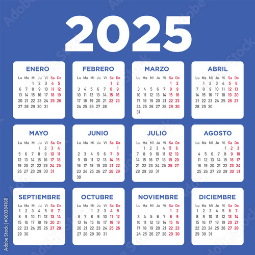 Calendario 2025 español vector