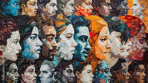 vibrant color different human faces. world population day, wide range of ethnicities, population and growth