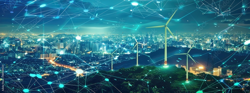 Fototapeta premium technology monitoring renewable energy grids green background