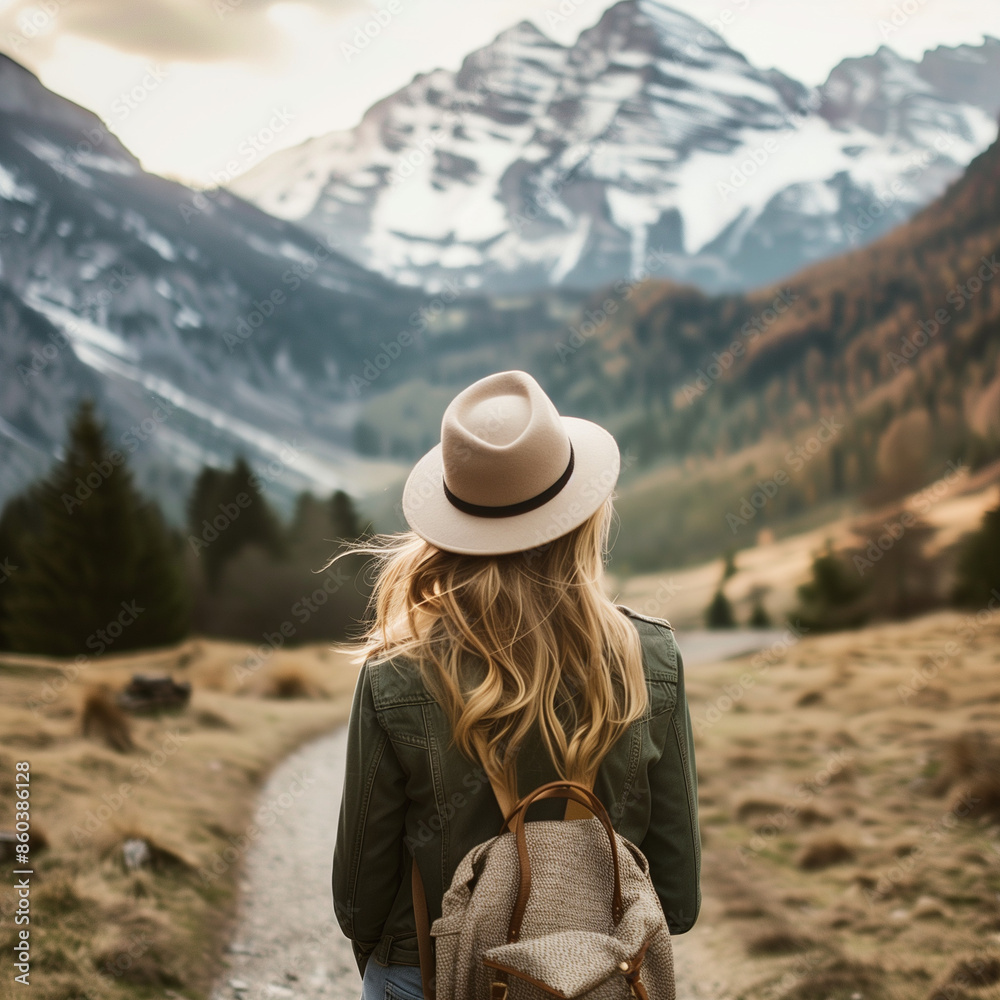 Woman exploring mountains Woman exploring mountains