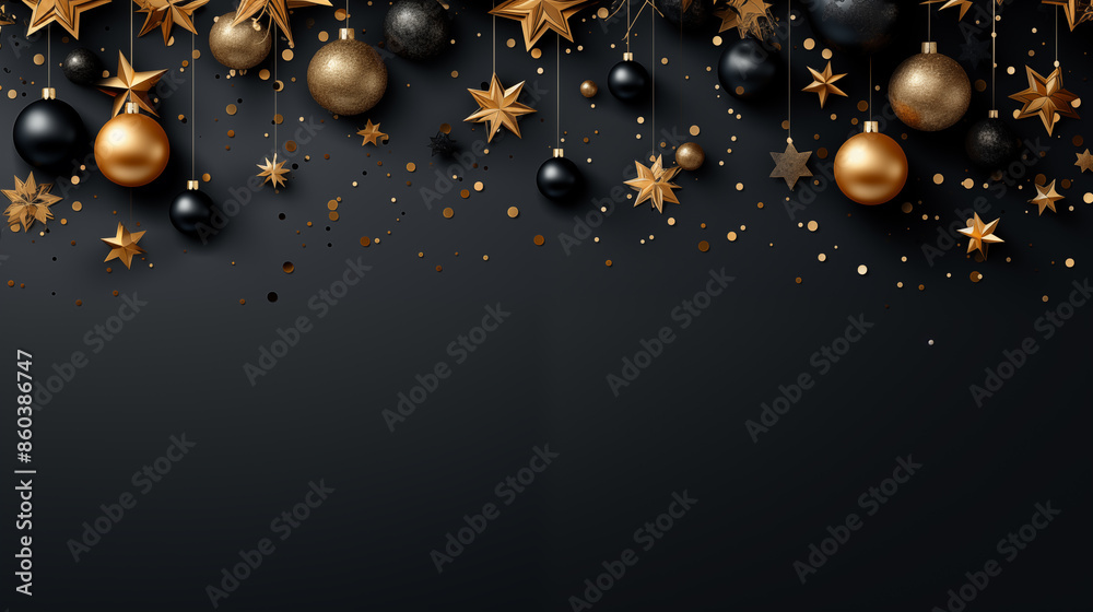 Christmas background with golden and black balls Christmas background with golden and black balls