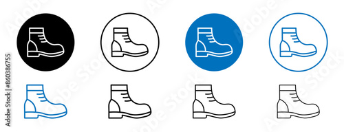 Boot vector icon set in black and blue color.