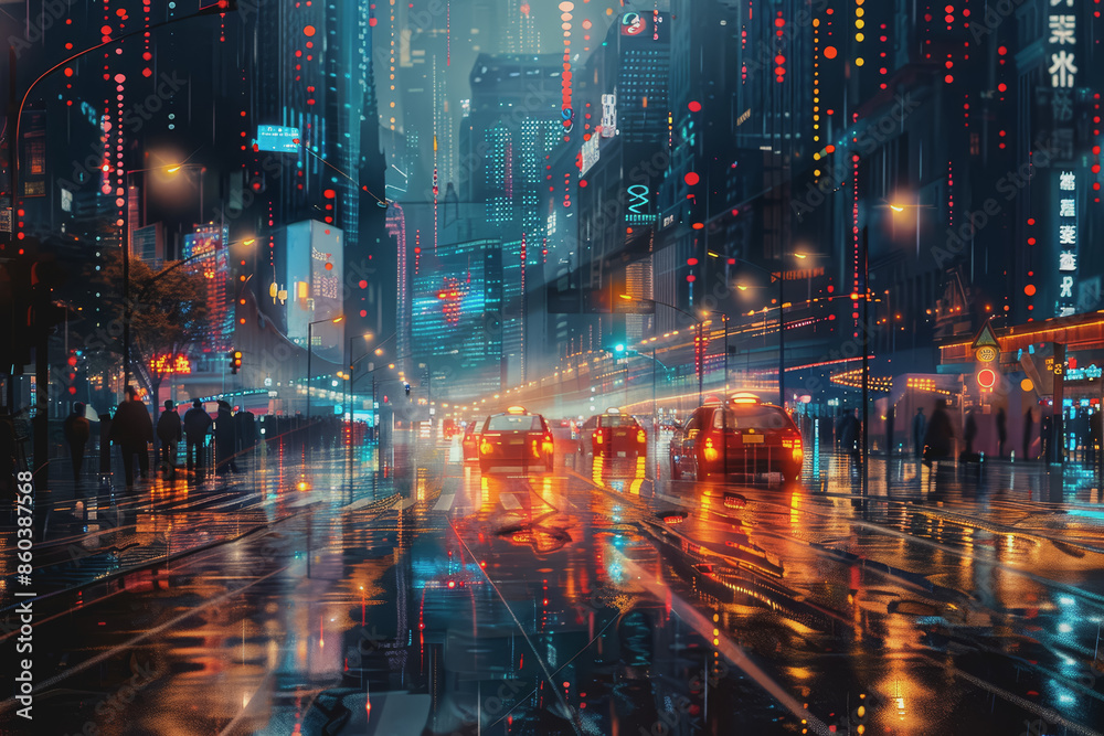 Financial chart graph shining in the city with business and blurred night scene in the background. Financial chart graph shining in the city with business and blurred night scene in the background.