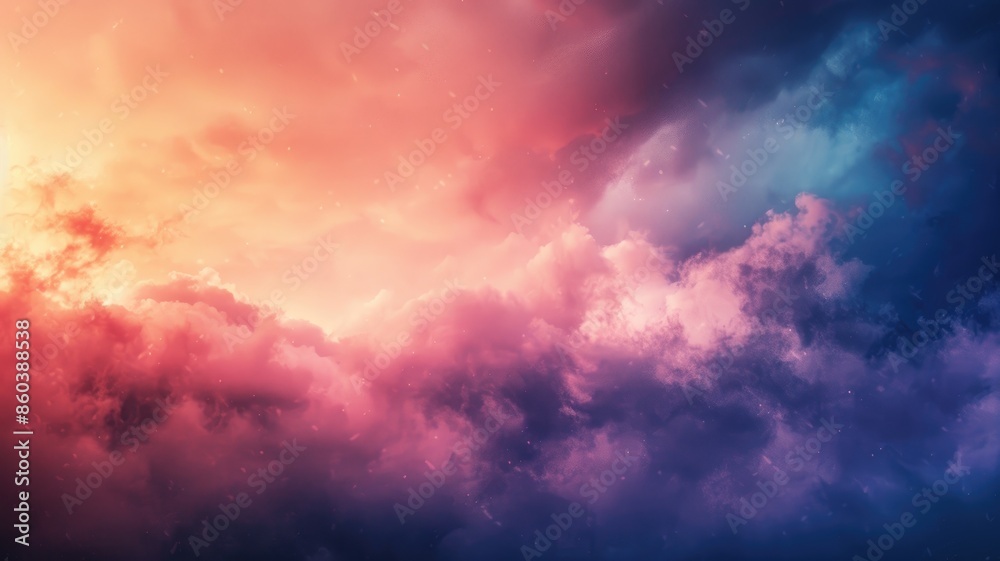 Vibrant sunset with dramatic clouds blending orange and blue tones Vibrant sunset with dramatic clouds blending orange and blue tones
