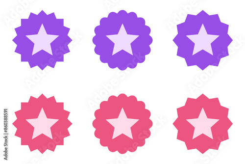 Set of badge tag icons with individual stars, isolated on a white background