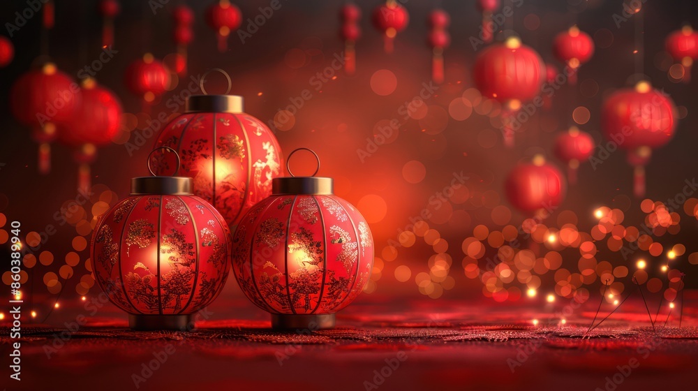 Obraz premium Red Lanterns Glowing in Festive Setting
